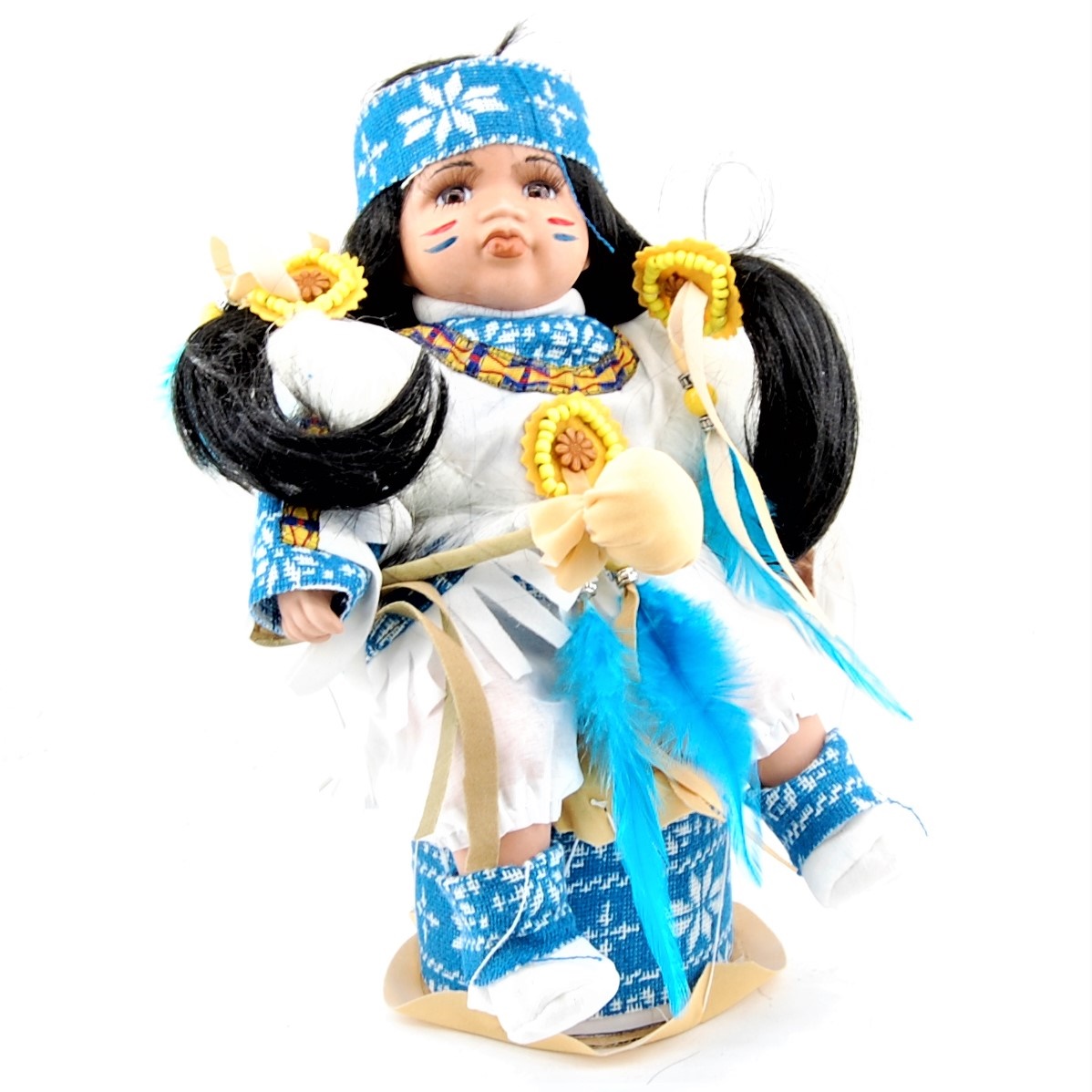 Porcelánova bábika Indiánka s bubnom- IN-8