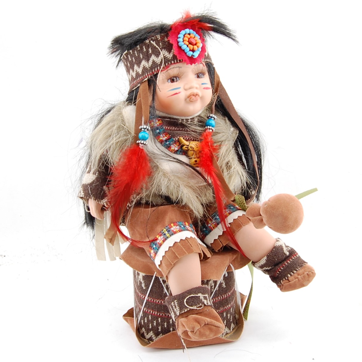 Porcelánova bábika Indiánka s bubnom- IN-7